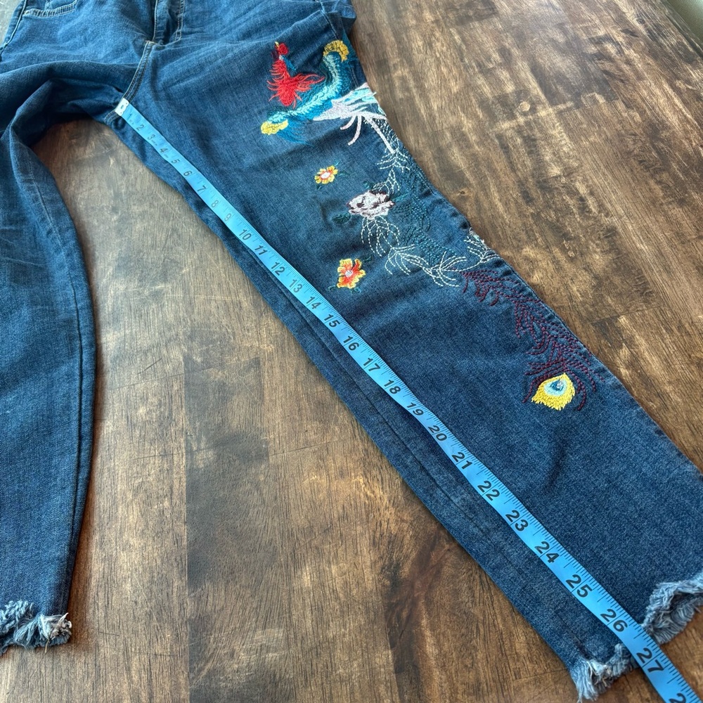 Free People Embroidered Straight Leg Jeans - Blue and Multicolor - Picture 7 of 8